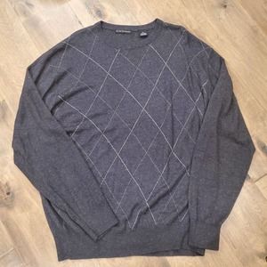 Mens XL Blake & Manley Silk Rayon Cashmere Sweater Charcoal Grey Light Argyle
